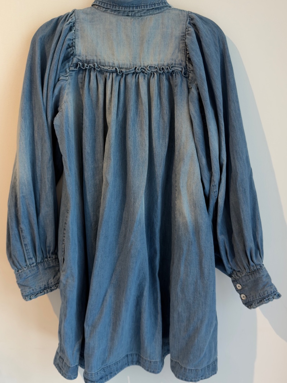 Free People Light Blue Denim Pintuck Babydoll Mini Dress - Picture 6 of 12